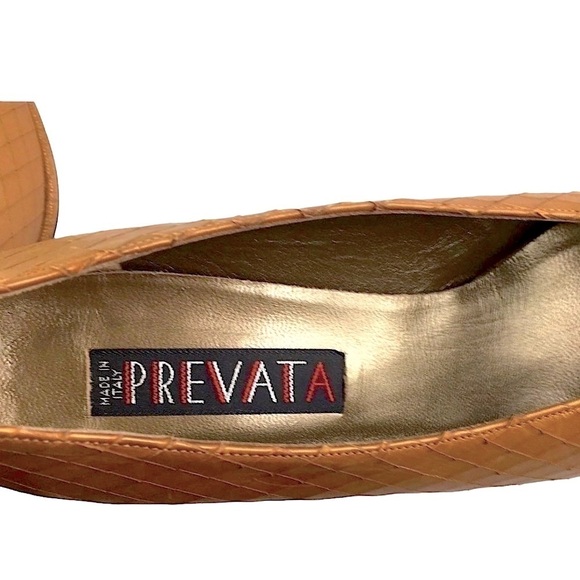 PREVATA Shoes Pointed Toe Cognac Snakeskin Leather Pumps Size 9A - Picture 9 of 11